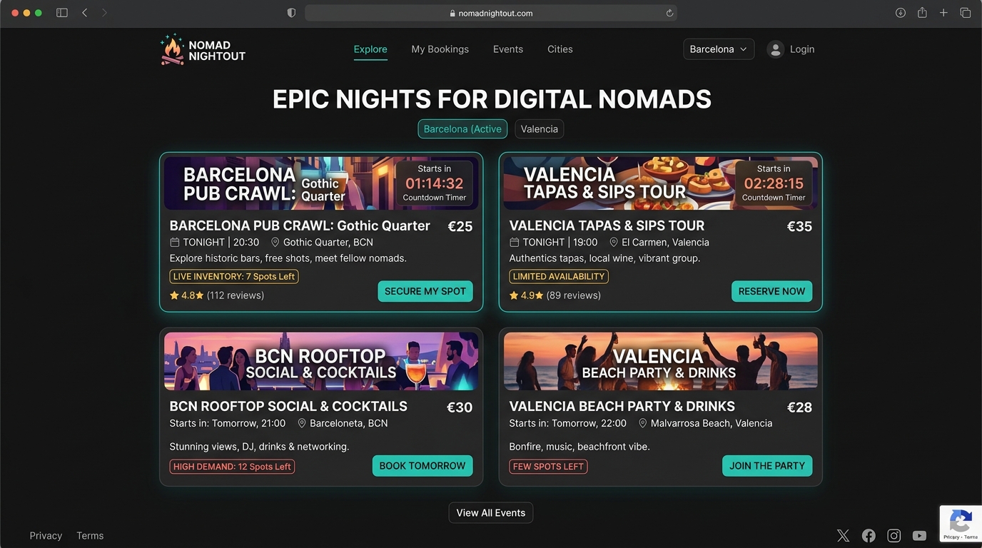 Captura real en producción — NOMAD NIGHTOUT PLATFORM